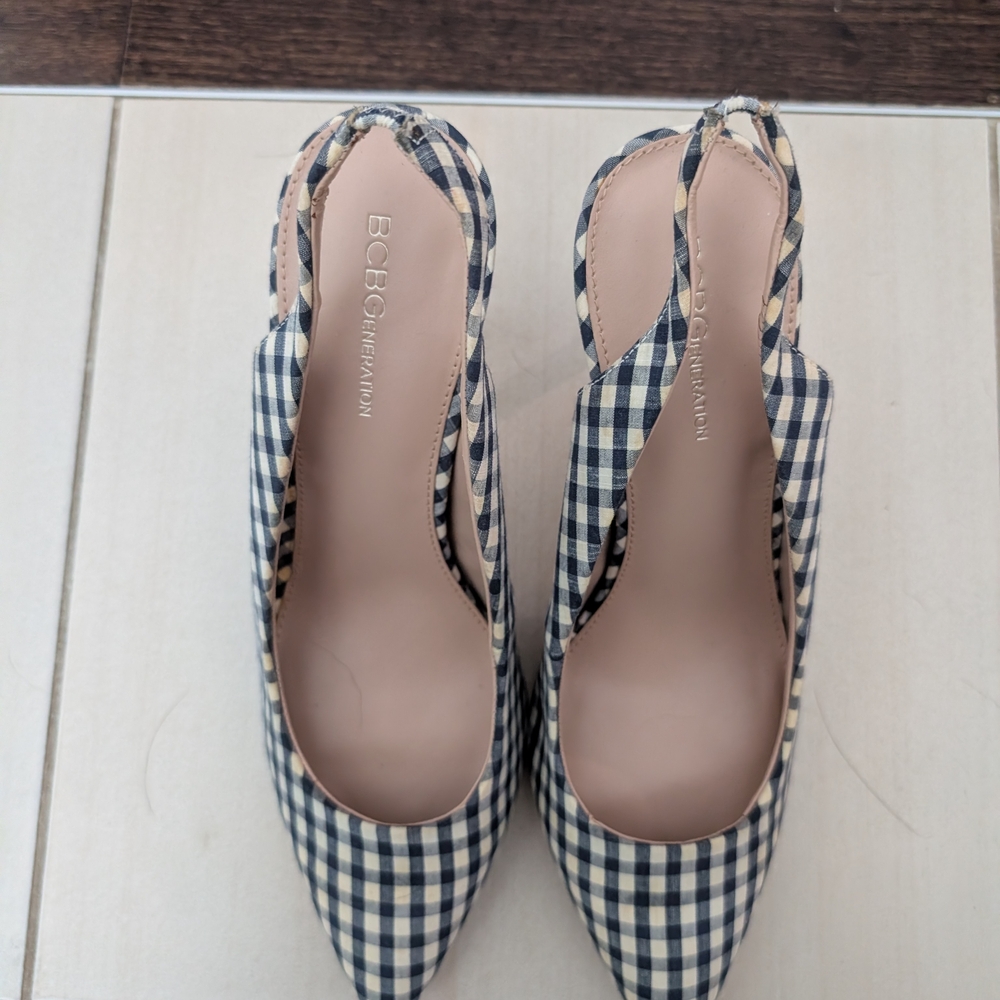 BCBGMaxAzria Black and Cream Checkered Heels